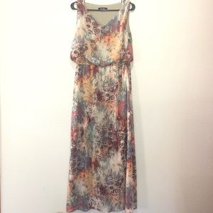 NINE WEST Dress Size 10 Maxi Boho Sand Dune Chiffon Sleeveless Cinched